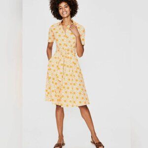 Boden Anastasia Yellow Star Short Sleeve Button Front Belted Shirt Dress Size 6